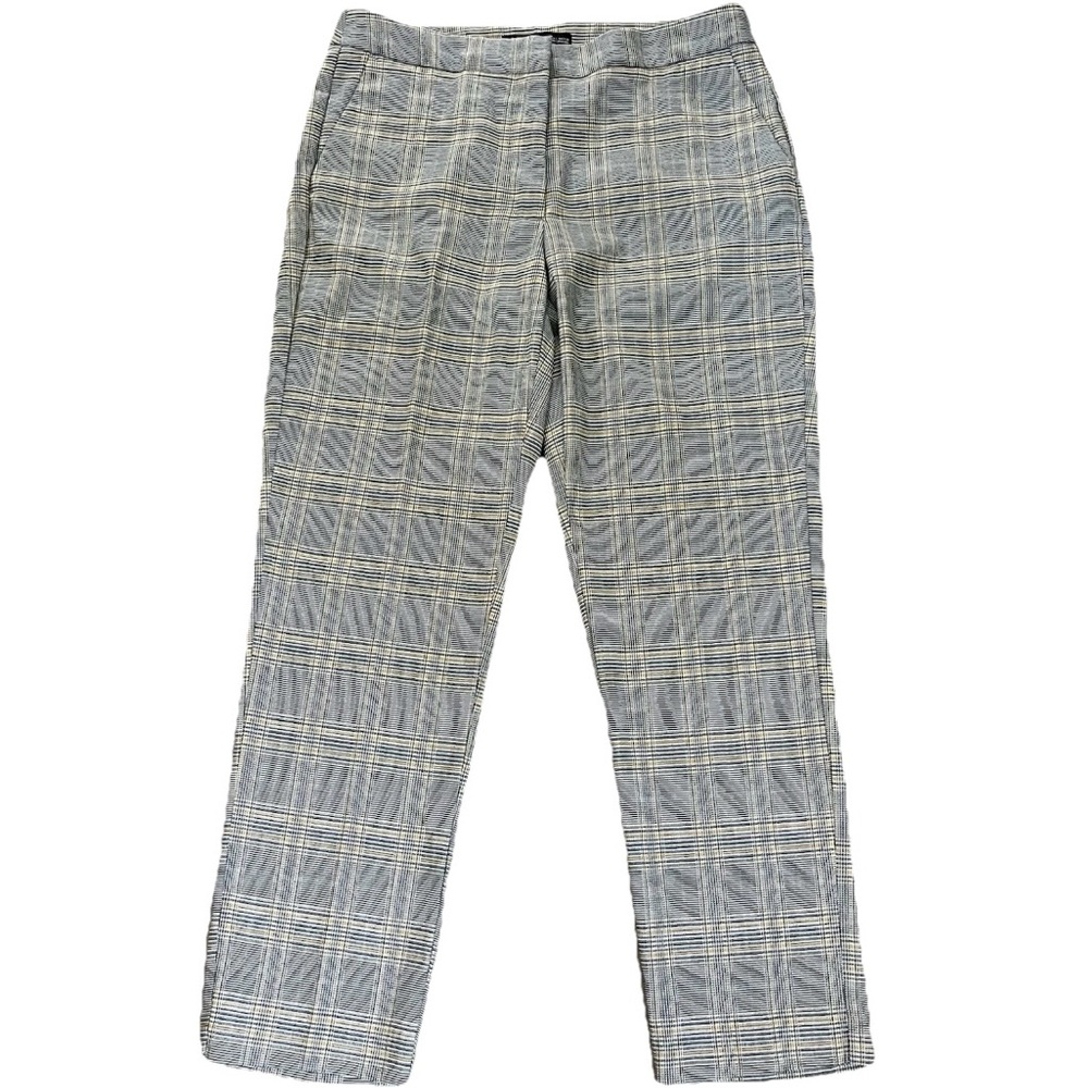 Zara Women Dress Pants Large 33x27 Gray Yellow Plaid Mid Rise Straight Career
